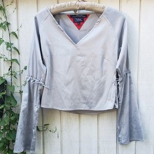 Y2K Tommy Hilfiger silver tie sleeve blouse size large